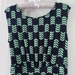 Black green leaf midi dress